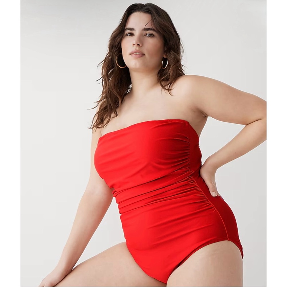 NWT J. Crew Gemma Ruched Bandeau One-piece Bright Cerise Red